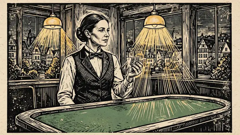 Professionelle Croupierin am grünen Spieltisch in einem deutschen Casino